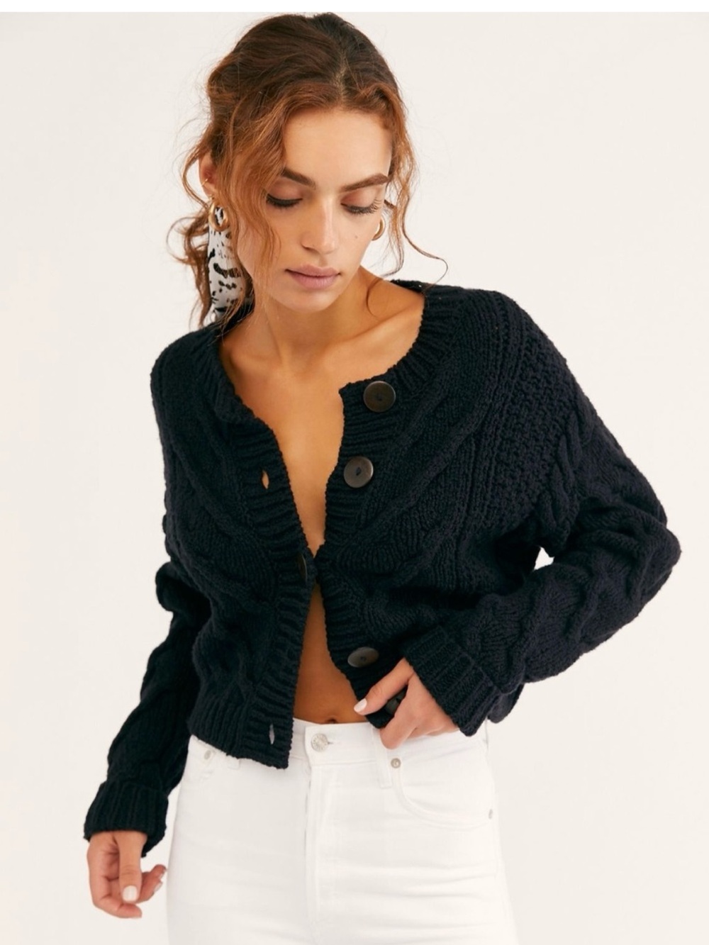 Free People Classic Bonfire Knit Cardigan - Black